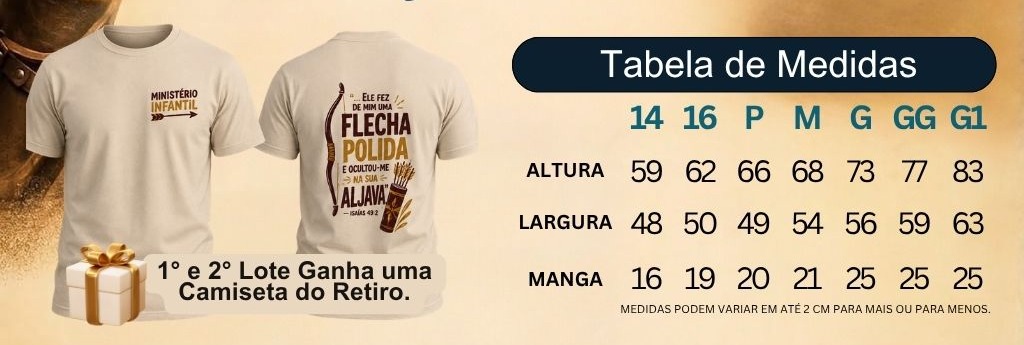 Camiseta do Retiro e tabela de medidas